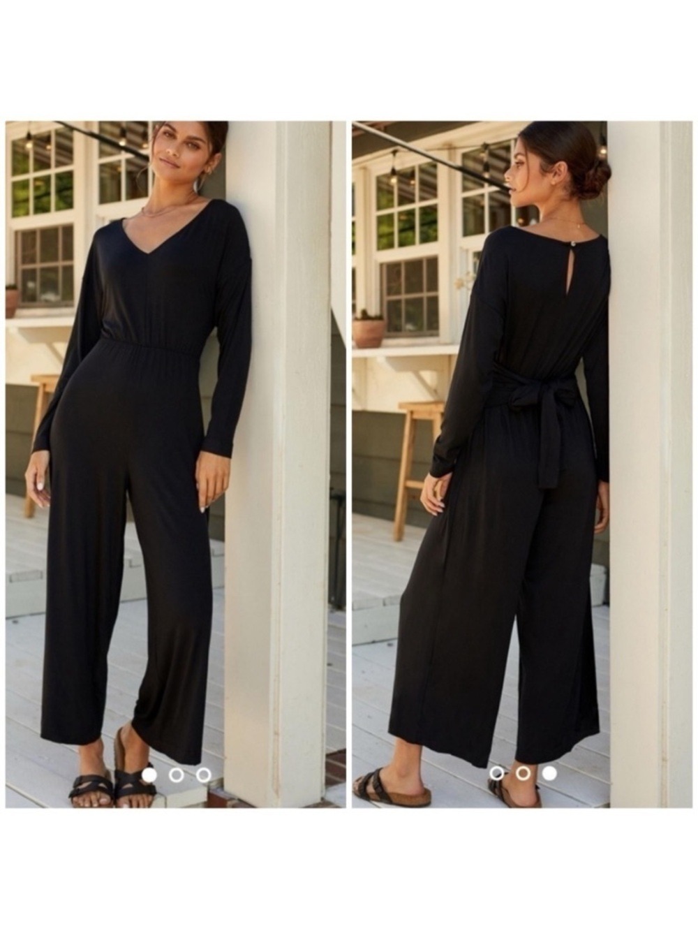 Anthropologie Breezy Wide Leg V-Neck Jumpsuit in Black Onyx